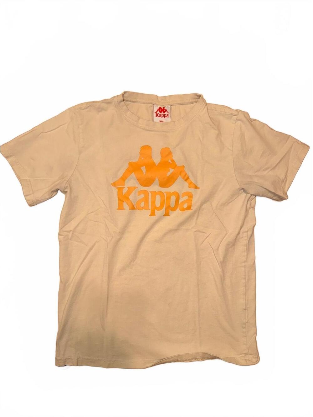 Kappa Beige T-Shirt Orange Omini Logo Graphic Tee Size Small